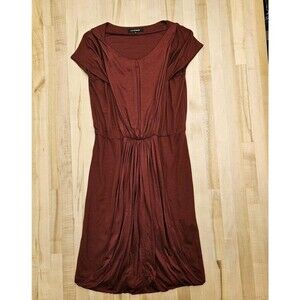 LAUTREAMONT Dress Burgundy Size 40 Drape Front Short Sleeve Midi Length